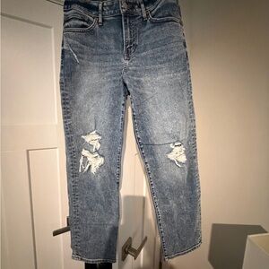 Express Light Blue Distressed Cropped Jeans